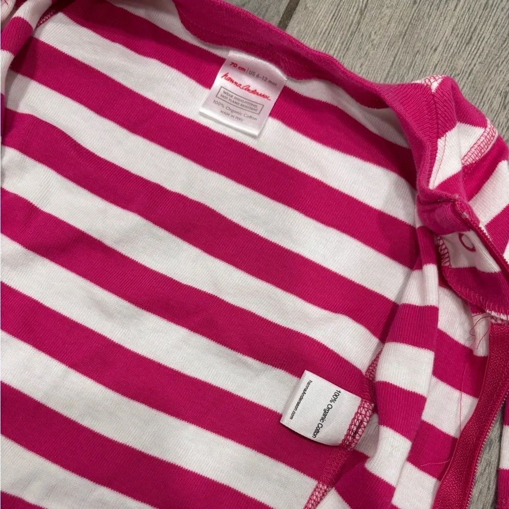 Hanna Andersson Baby Girl Pink/White Stripe Sleeper Size 70 6-12 months
